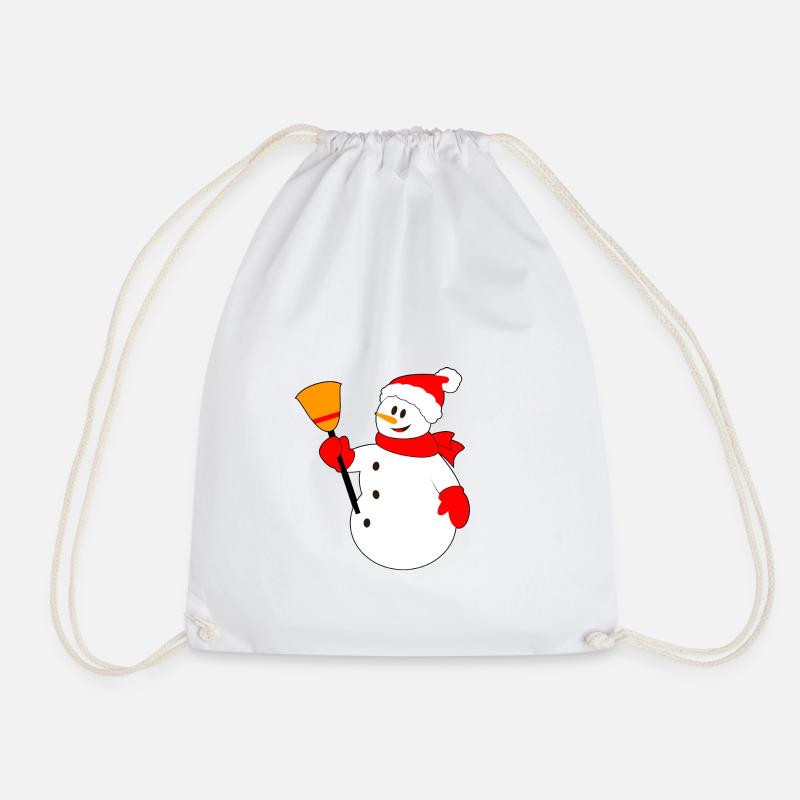 Schneemann mit Weihnachtsmütze und Besen - Turnbeutel - Weiß