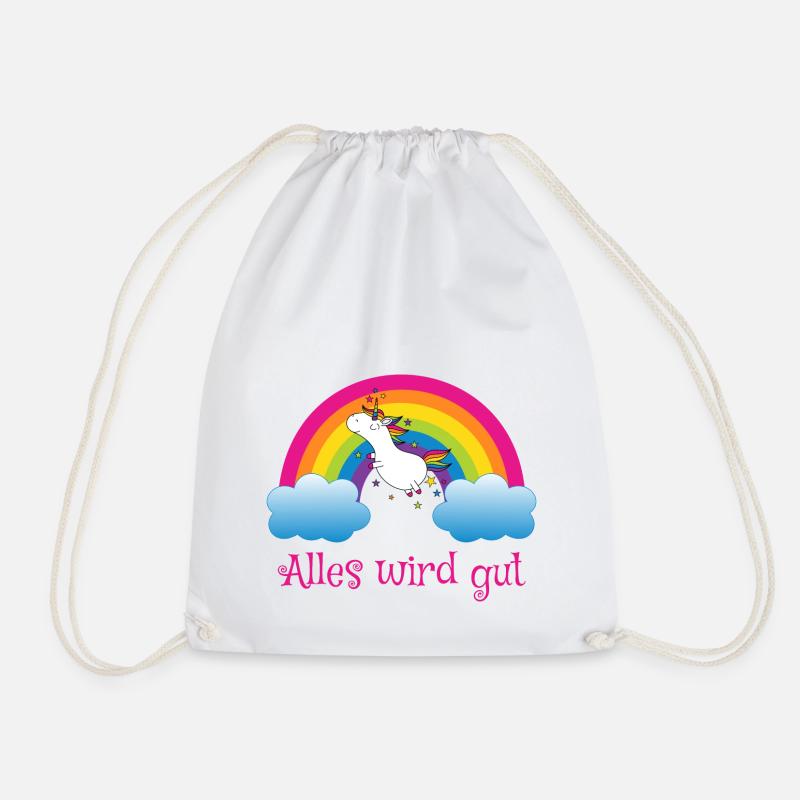 Regenbogen Einhorn Spruch Alles wird gut - Turnbeutel - Weiß