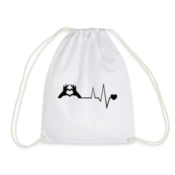 heartbeat hand pulse symbol - Drawstring Bag - white - Front
