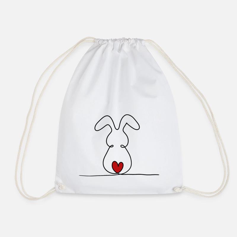 One-line bunny with red tail - Drawstring Bag - white