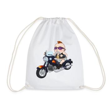 Motorcycle Baby Punker Peace Sunglasses Diapers - Drawstring Bag - white - Front