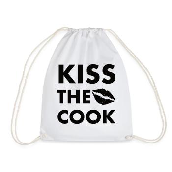 Kiss the cook black - Drawstring Bag - white - Front