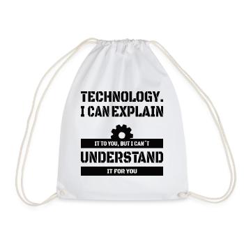 COMPUTER TEACHER: I Can Explain Technology - Drawstring Bag - white - Front