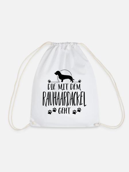 DIE MIT RAUHAARDACKEL GEHT Hundespruch Wilsigns - Turnbeutel - Weiß