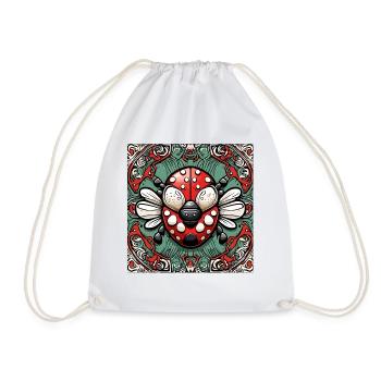 Ladybug / Lucky Charm / Dotted / New Year - Drawstring Bag - white - Front