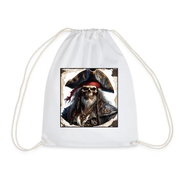 Pirat / Ahoi / Anker / Kapitän / Totenkopf / Rum - Turnbeutel - Weiß - Vorne
