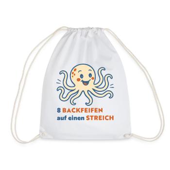 8 Backpfeifen auf einen Streich – lustiger Oktopus - Turnbeutel - Weiß - Vorne