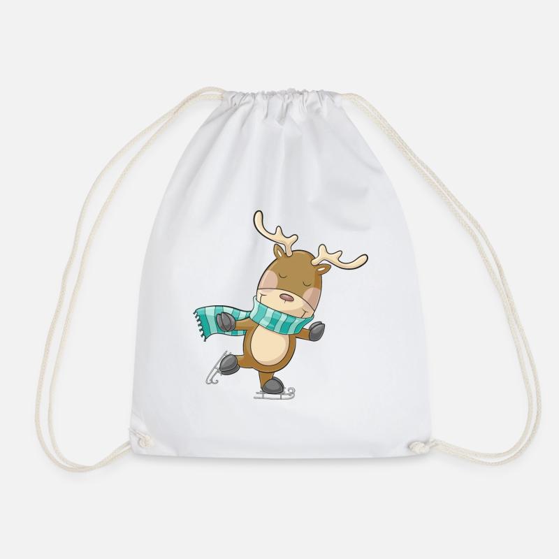 Cute comic reindeer skating - Drawstring Bag - white