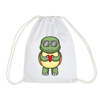 Tortue avec lunettes de soleil et cœur - Sac de sport léger - blanc - Devant