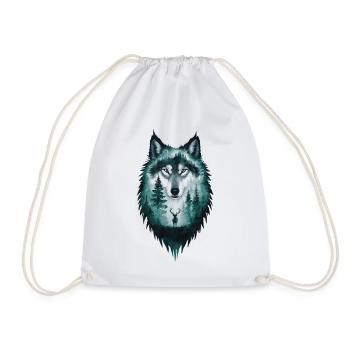 Wolf Silhouette Deer Woodland Gift - Drawstring Bag - white - Front
