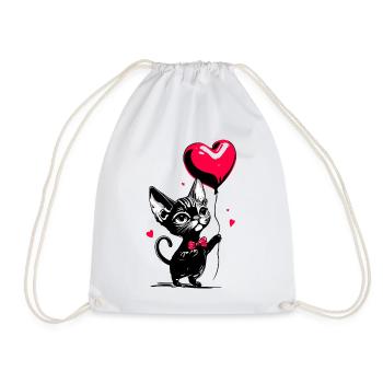 Katze Sphynx Herz Luftballon - Heartful Creatures - Turnbeutel - Weiß - Vorne