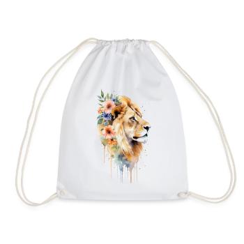 Floral Lion Portrait - A Regal Tapestry - Drawstring Bag - white - Front