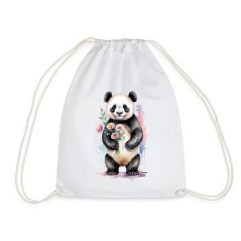 Panda with Flowers - Watercolor - Drawstring Bag - white - Front