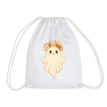 Boho Ghost with Floral Wreath – Sweet Halloween - Drawstring Bag - white - Front
