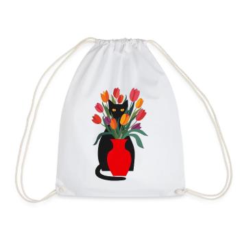 Schwarze Katze und Tulpen - Turnbeutel - Weiß - Vorne