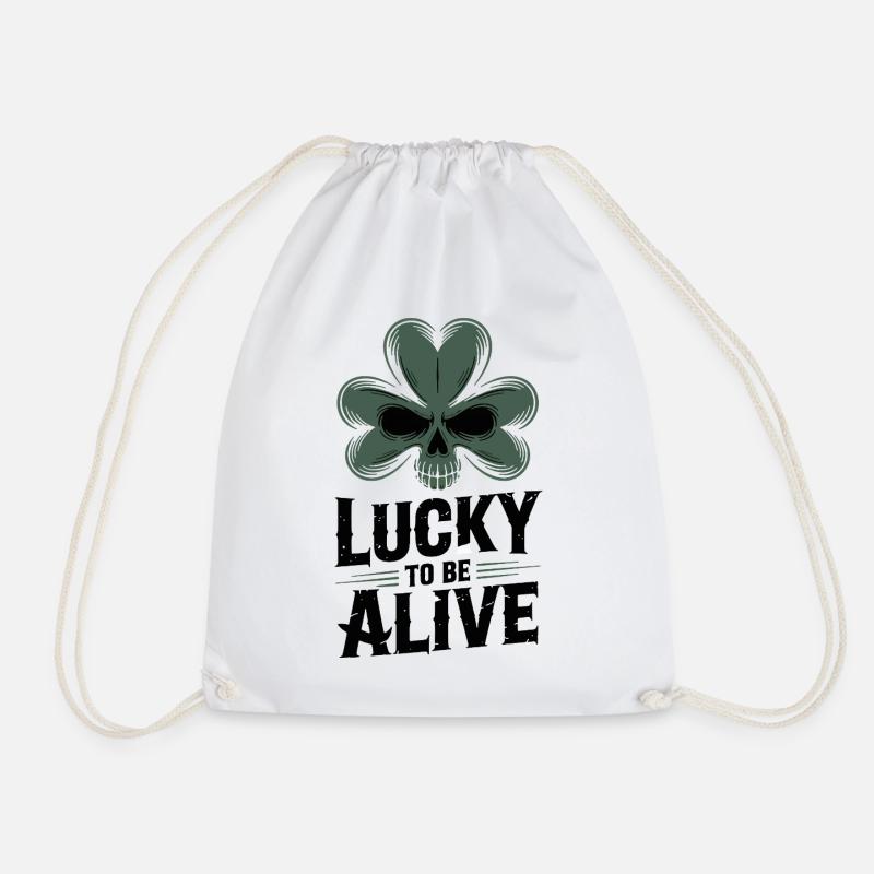 Shamrock Skull Happy Alive - Drawstring Bag - white