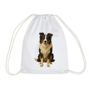 Layered Paper Collie - Drawstring Bag - white - Front
