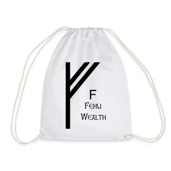 Fehu Rune Complete Black – Viking Futhark - Drawstring Bag - white - Front
