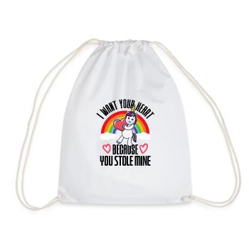 I Stole Your Heart Couples in Love Hearts Unicorn - Drawstring Bag - white - Front