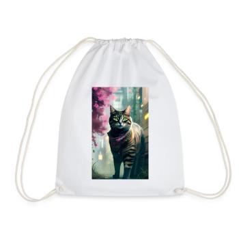 Domestic short haired cat life - Drawstring Bag - white - Front