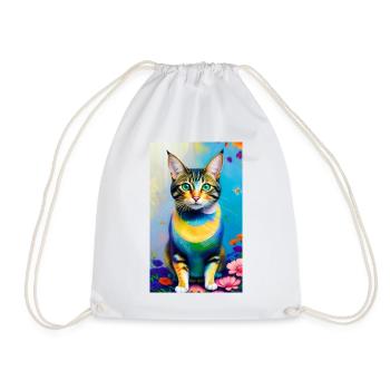 Domestic short haired cat with flowers - Drawstring Bag - white - Front