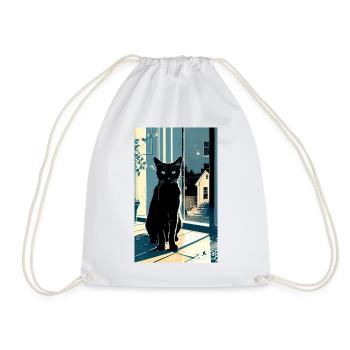Domestic short haired cat during night - Drawstring Bag - white - Front