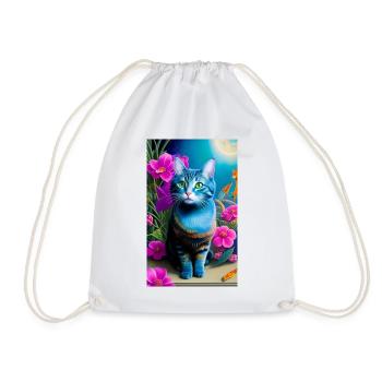 Adorable domestic short haired cat - Drawstring Bag - white - Front