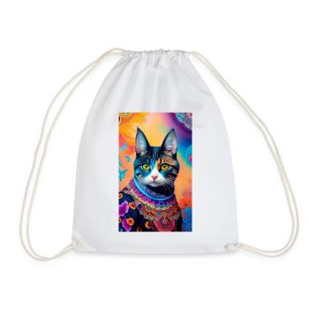 domestic short haired cat - Drawstring Bag - white - Front