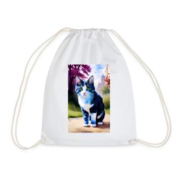 Domestic short haired cat looks at you - Drawstring Bag - white - Front