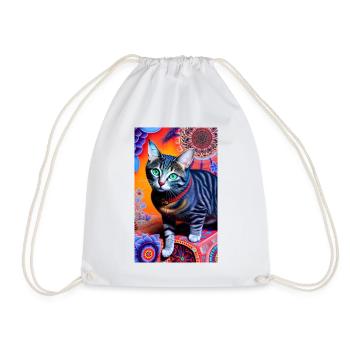 Wondrous domestic short haired cat - Drawstring Bag - white - Front