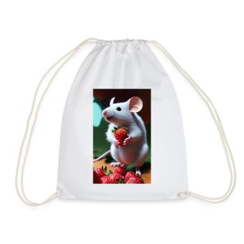 The mouse collecting strawberries - Drawstring Bag - white - Front