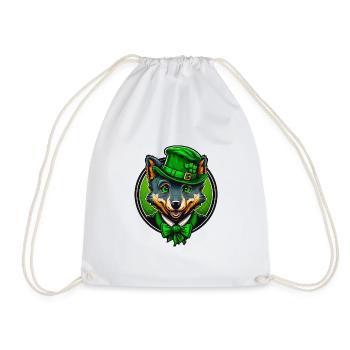 Cute Wolf St. Patrick's Day Hat with Green Eyes - Drawstring Bag - white - Front