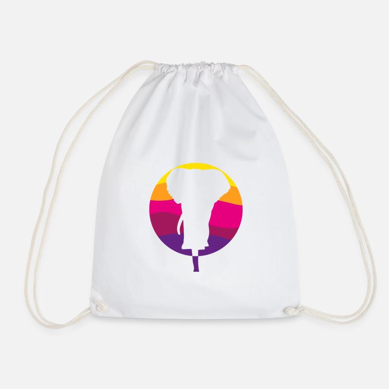 Elephant in front of the setting sun - Drawstring Bag - white