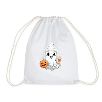 Cute Ghost: Cute Ghost Friend with Pumpkin - Drawstring Bag - white - Front
