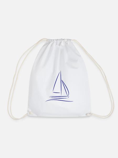 Segelboot Silhouette – Maritimes Design Blau - Turnbeutel - Weiß