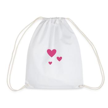 Three pink hearts - Drawstring Bag - white - Front