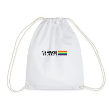 Nie wieder ist jetzt! Schriftzug Pride Flagge - Turnbeutel - Weiß - Vorne