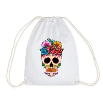 Day of the Dead Skull Flora Flower Ornament - Drawstring Bag - white - Front
