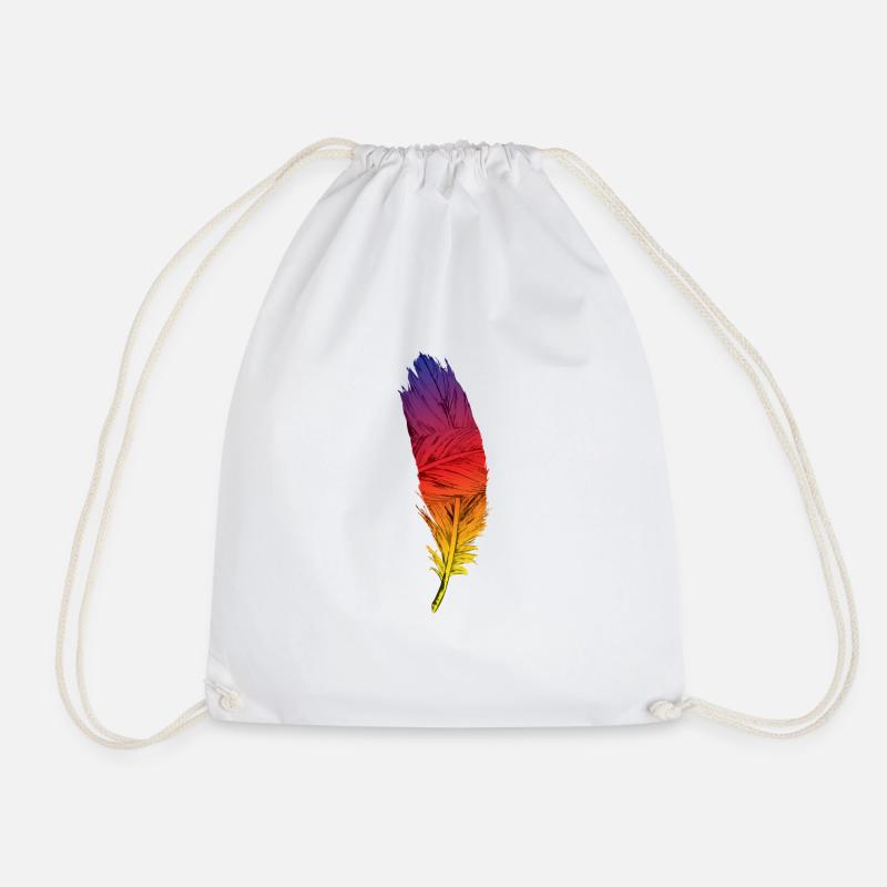 Colorful Peacock Feather T-Shirt - Drawstring Bag - white