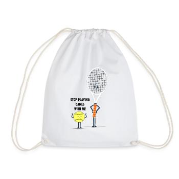 Funny tennis picture cartoon bat ball saying - Drawstring Bag - white - Front
