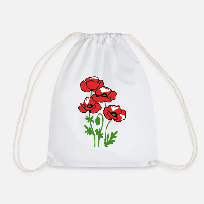 poppies - Drawstring Bag - white