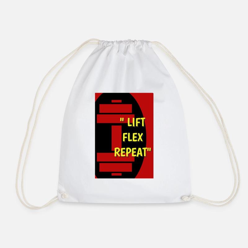 Lift, Flex,Repeat - Drawstring Bag - white