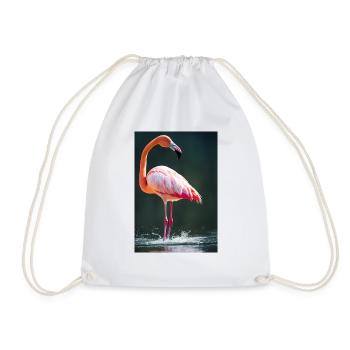 Flamingo in a lake with splashes of water - Drawstring Bag - white - Front