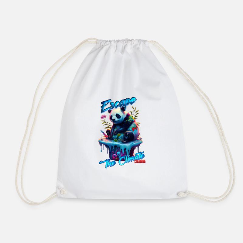 ESCAPE THE CLIMATE (change) - Pand Bear Version - Drawstring Bag - white
