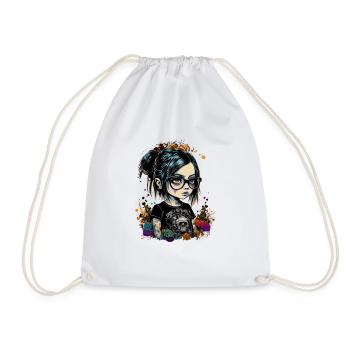 Cartoon Little Girl with Glasses - Drawstring Bag - white - Front