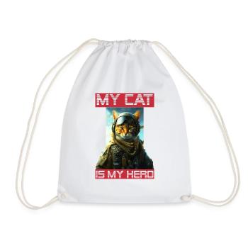 My cat as a pet is my hero as a pilot - Drawstring Bag - white - Front