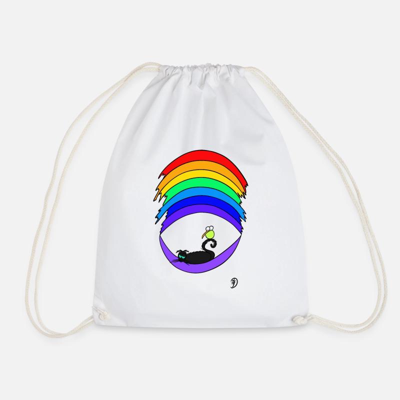 Squiti die schwarze Katze auf dem Regenbogen - Turnbeutel - Weiß