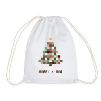 Merry Christmas 8-Bit Retro Christmas Tree - Drawstring Bag - white - Front