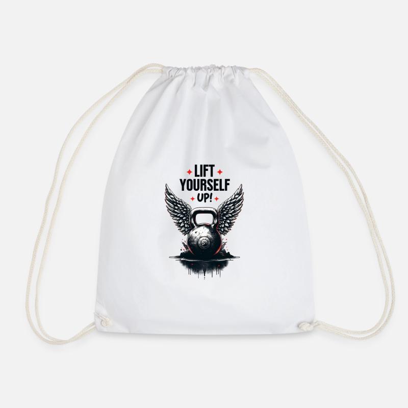 Kettlebell with Wings - Lift Yourself Up (Classic) - Drawstring Bag - white