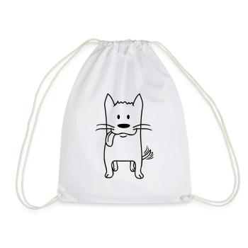 Dog Tongue Out Happy Cute Wiggling - Drawstring Bag - white - Front